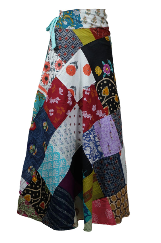 Women's Wrap Skirt Multicolour Floral Cotton Patchwork Design Skirt One-Size