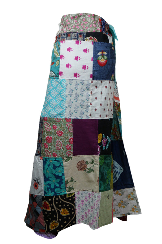 Women's Wrap Skirt Multicolour Floral Cotton Patchwork Design Skirt One-Size