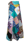 Women's Wrap Skirt Blue Multicolour Floral Cotton Patchwork Design Skirt One-Size