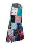 Women's Wrap Skirt Blue Multicolour Floral Cotton Patchwork Design Skirt One-Size