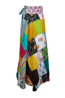  Boho-Chic Cotton Wrap Skirt with Floral Patchwork in Mixed Colors One Size