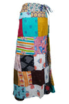 Boho-Chic Cotton Wrap Skirt with Floral Patchwork in Mixed Colors One Size