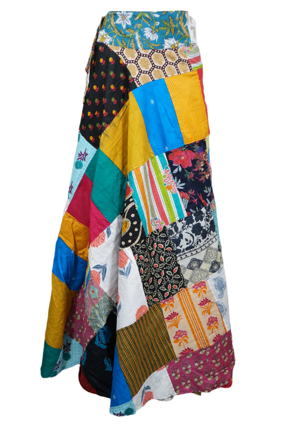 Sunshine Wrap Skirt Mixed Summer Cotton Patchwork Wrap Around Skirt