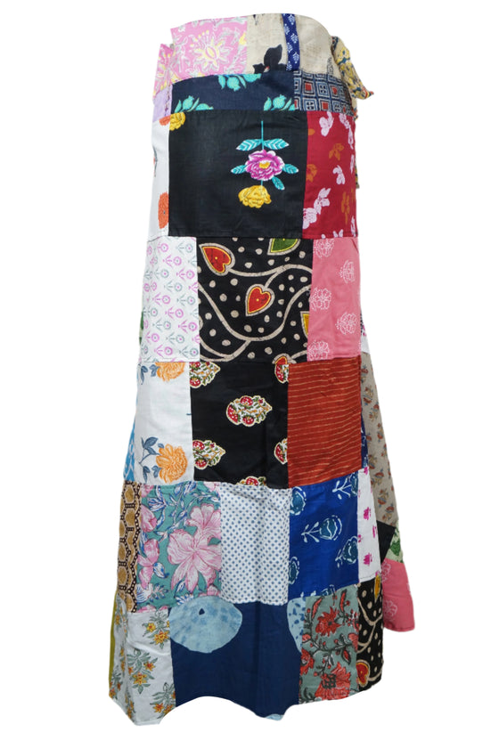 Deep White Floral Sunshine Wrap Around Fashion Patchwork Skirt