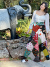 Hippie Skirt Rose Red Floral Patchwork Cotton Long Wrap Skirt