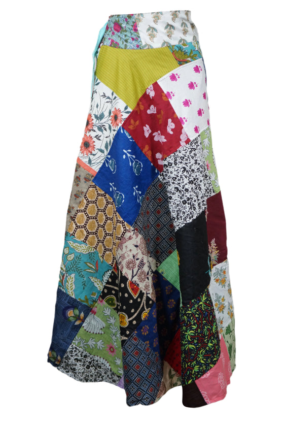 Hippie Skirt Multicolored Cotton Patchwork Long Wrap Around Skirt