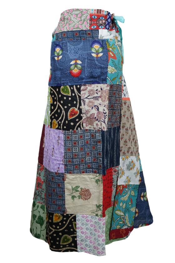 Hippie Skirt Multicolored Cotton Patchwork Long Wrap Around Skirt