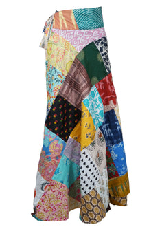  Colorful Solids Bohemian Wrap Around Long Skirt in Patchwork Cotton Skirt