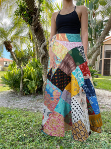  Colorful Solids Bohemian Wrap Around Long Skirt in Patchwork Cotton Skirt