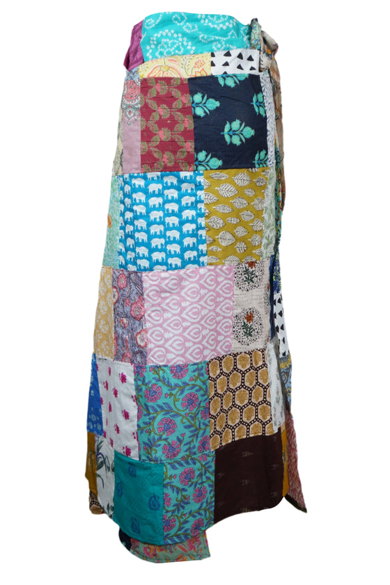 Colorful Solids Bohemian Wrap Around Long Skirt in Patchwork Cotton Skirt