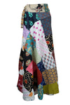 Black Floral Patchwork Hippie Wrap Around Skirt Bohemian Gypsy Look