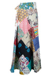 Long Boho Patchwork Wrap Around Skirt in Blue in Pink Cotton