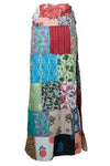 Long Boho Patchwork Wrap Around Skirt in Blue in Pink Cotton