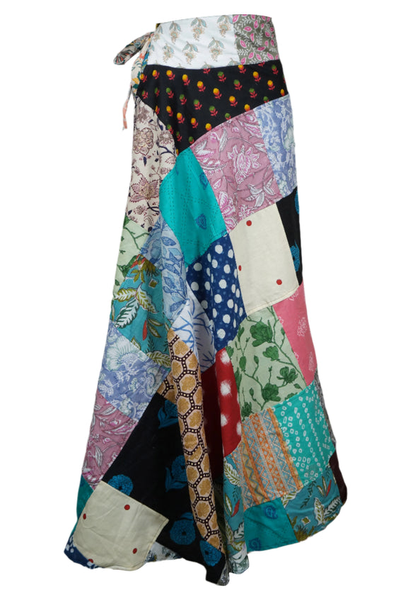 Beautiful unique cotton patchwork Summer in Blue Colorful Skirt