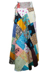 Women Maxi Skirt Multicolor Boho Patchwork Wrap Skirt in Soft Cotton