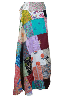  Boho Chic Hippie Skirt Multicolour Floral Patchwork Cotton Long Wrap Skirt