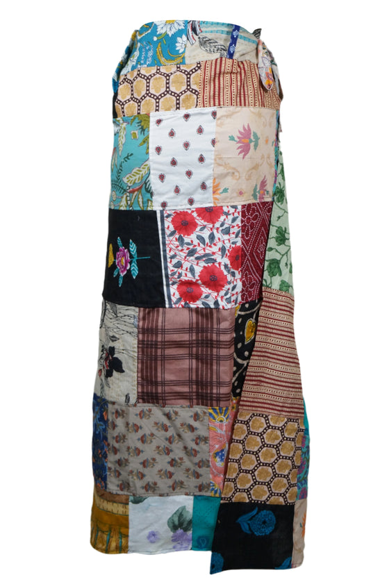 Boho Chic Hippie Skirt Multicolour Floral Patchwork Cotton Long Wrap Skirt