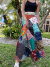 Boho Summer Navy Blue Floral Patchwork Skirt Beach Cover Up