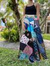 Hippie Skirt Azure Blue Floral Cotton Patchwork Long Wrap Around Skirt