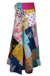 Hippie Skirt Pink Floral Cotton Patchwork Long Wrap Around Skirt