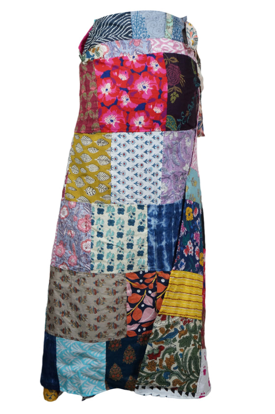 Hippie Skirt Pink Floral Cotton Patchwork Long Wrap Around Skirt