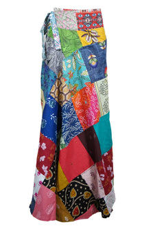  Women Long Length Skirt for Summer in Colorful Patchwork in Red Cotton