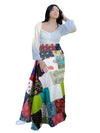 Azure Boho Patchwork Floral Wrap Skirt – Playful Free-Spirited Beach Style