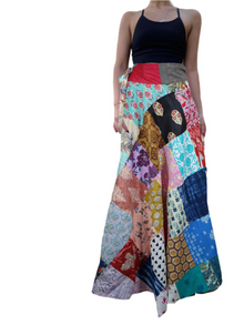  Vibrant Blue Boho Patchwork Wrap Skirt – Free-Spirited Floral Charm Beach Days