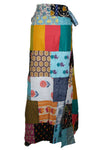 Vibrant Blue Patchwork Wrap Skirt Free-Spirited Floral Charm Beach Skirts One Size