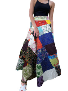  Women Long Skirt for Summer in Multicolor Red Patchwork Beach Cover Up