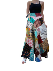  Boho Blue Multi-Floral Wrap Skirt – Flowing Elegance Summer Skirt