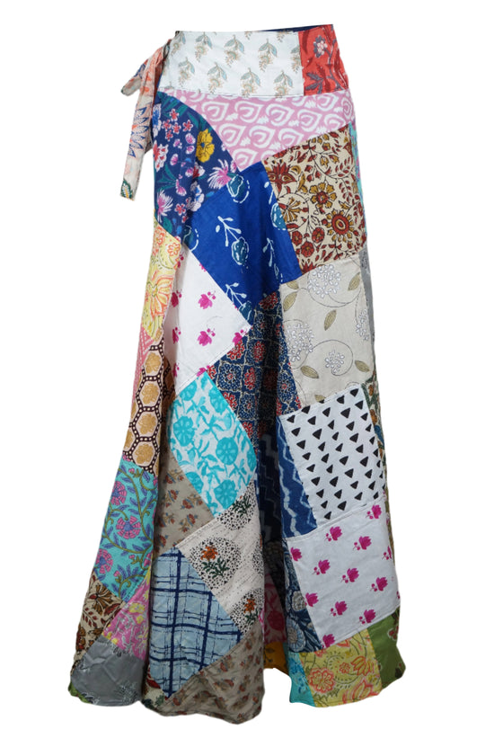 Boho White and Blue Multi-Floral Wrap Skirt – Airy Beach Wrap Skirt