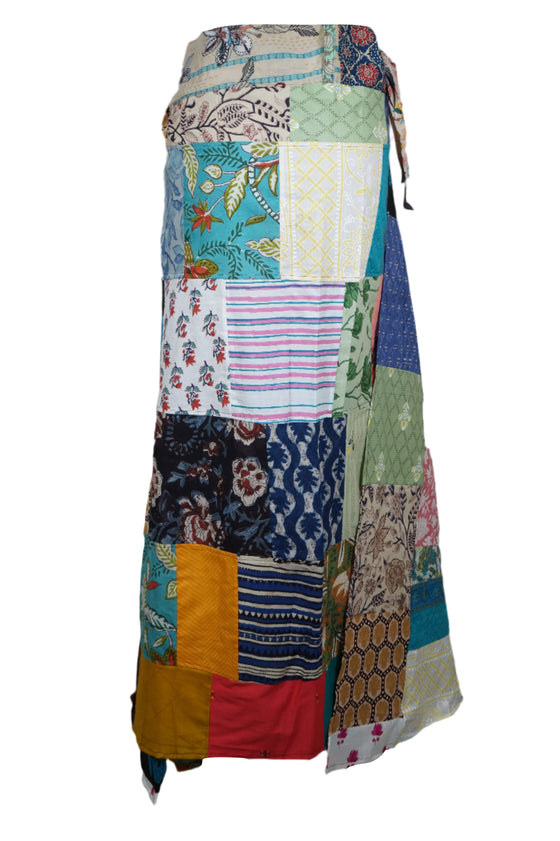 Boho Blue Multi-Floral Wrap Skirt – Lightweight Beach Cover-Up for Radiant Days