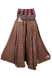  Women Handmade Bohemian Silk Wide-Leg Pants in Deep Maroon – Flowy & Elegant