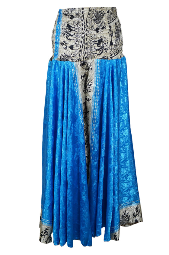 Boho Chic Handmade Wide Leg Palazzo Pants Bright Blue, Flowy & Comfortable