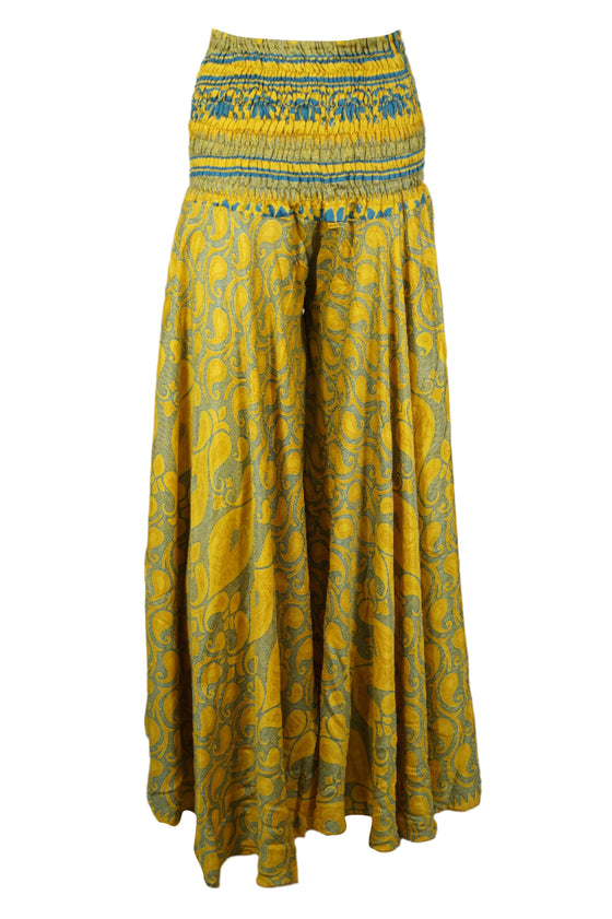 Boho-Chic Yellow-Green Beach Palazzo Pants: Flowy, Stylish, and Comfortable