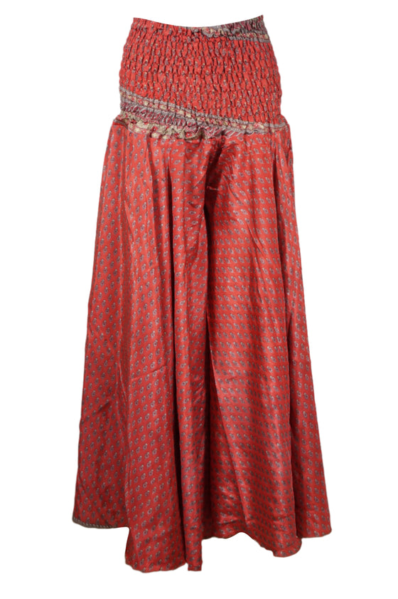 Boho-Chic Red Floral Palazzo Pants Breezy Divided Gypsy Skirt