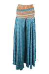 Relaxed Wide Leg Boho Pants Glacier Blue Floral Handmade Flowy Pants SM