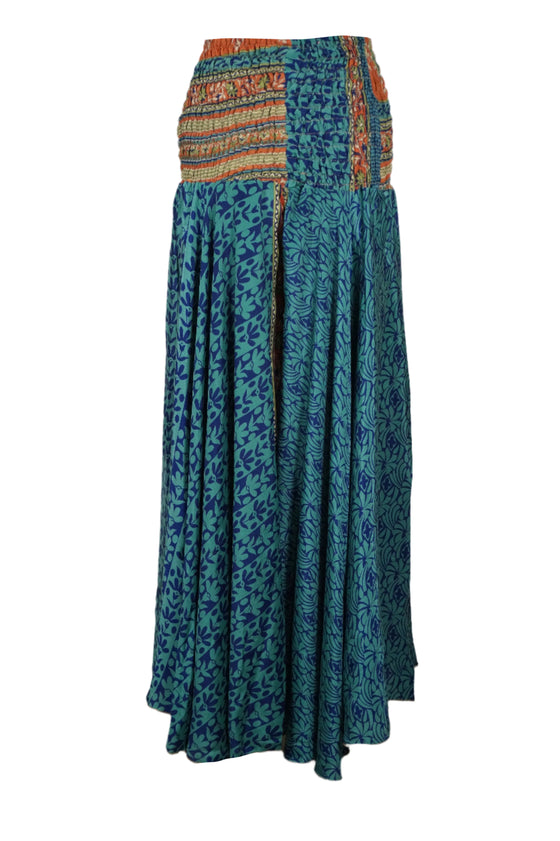 Relaxed Wide Leg Boho Pants Glacier Blue Floral Handmade Flowy Pants SM