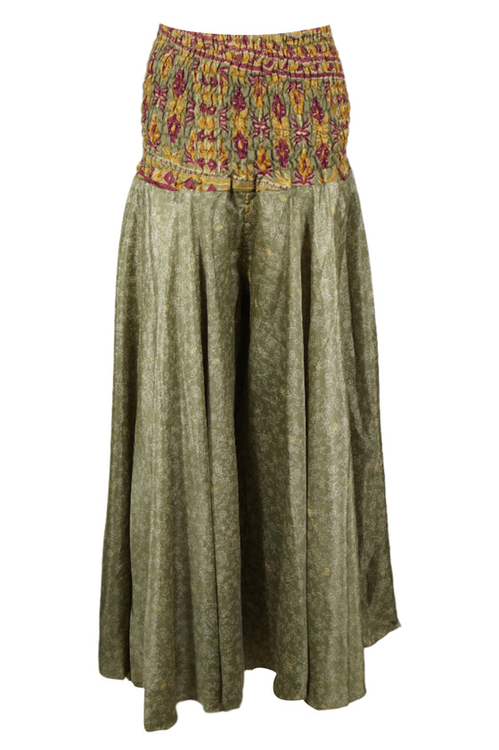 Wide Leg Boho Pants Sage Green Floral Handmade Flowy Palazzo Pants SM