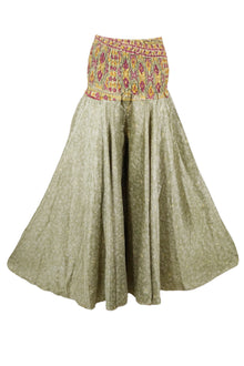  Boho-Chic Sage Green Floral Handmade Silk Palazzo Pants – Flowy and Elegant