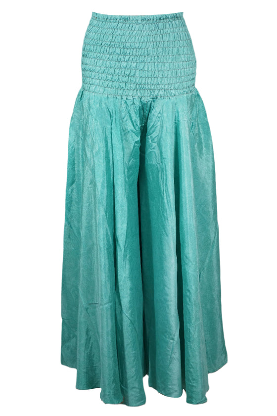 Ocean Blue Boho Skirt Pants – Handmade Flowy Flared Beachwear SM