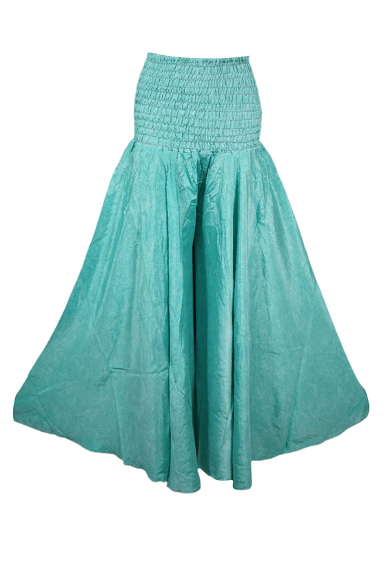 Ocean Blue Boho Skirt Pants – Handmade Flowy Flared Beachwear SM