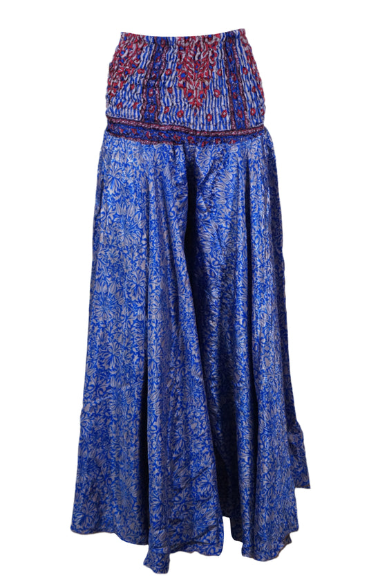 Women Steel Blue Boho Flowy Wide-Leg Pants – Handmade Flared Palazzo Pant SM