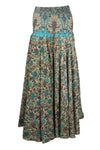 Handmade Beige Green Bohemian Wide-Leg Pants – Flowy Divided Skirt SM