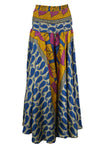 Bohemian Navy Blue, Yellow Flowy Pants Handmade Flared Divided Leg Skirt SM