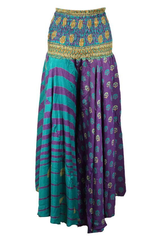 Bohemian Purple Blue Flowy Pants Handmade Flared Palazzo with a Skirt-Like SM