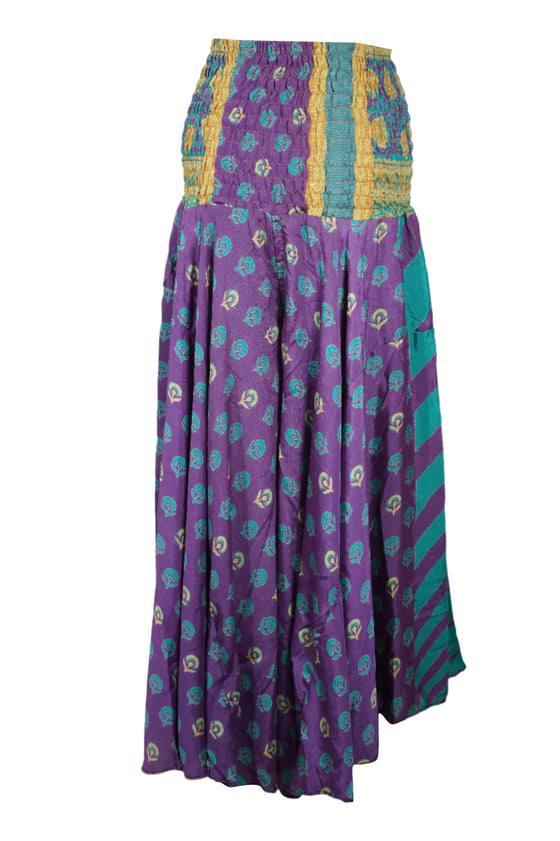 Bohemian Purple Blue Flowy Pants Handmade Flared Palazzo with a Skirt-Like SM