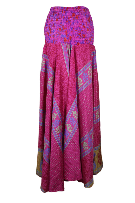 Bohemian Rouge Pink Boho Skirt Pants – Handmade Flowy Flared Beach Trousers SM