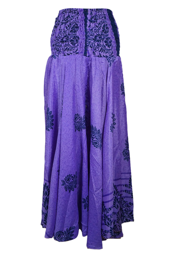 Bohemian Iris Purple Flowy Pants – Handmade Flared Palazzo with a Skirt-Like Elegance SM